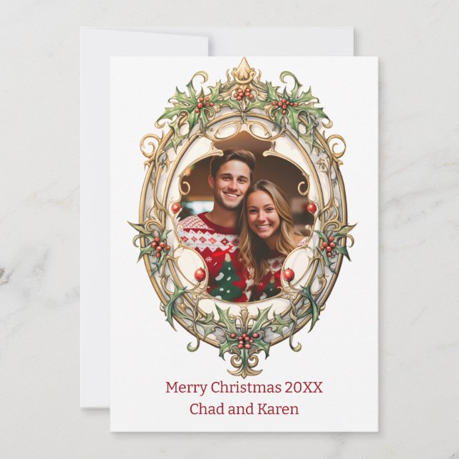 Personalised Christmas Wreath  Holiday Card (Front)
