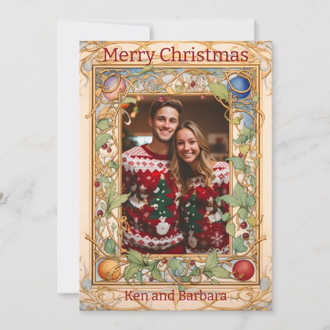 Personalised Christmas Wreath Themed Holiday Card (Front)