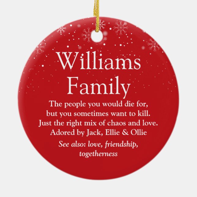 Personalised Christmas Your Family definition Ceramic Ornament (Back)