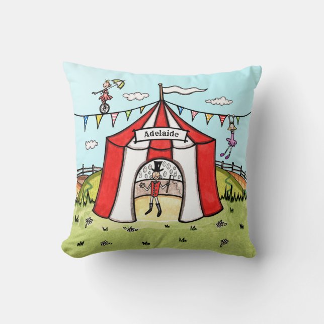 Personalised Circus Scene  Throw Pillow (Front)