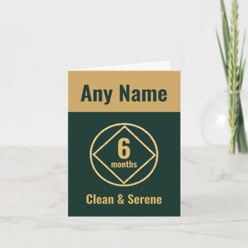 Personalised Clean and Sober green and gold NA  Card