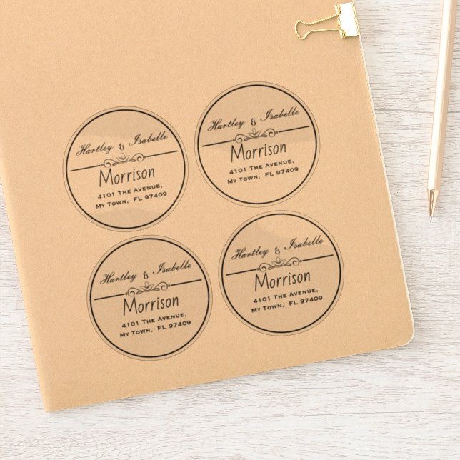Personalised Clear Vinyl Round Address Labels (Notebook)