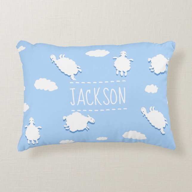 Personalised Clouds and Sheep Pattern Blue Accent Pillow (Front)