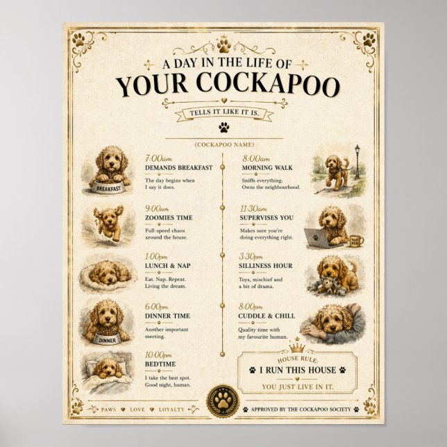 Personalised Cockapoo Daily Routine Print Gift (Front)
