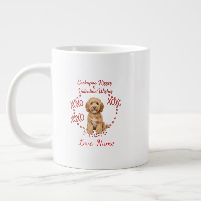 Personalised Cockapoo Kisses Valentine Wishes Giant Coffee Mug (Left)