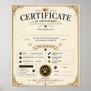 Personalised Cockapoo Owner Certificate Poster