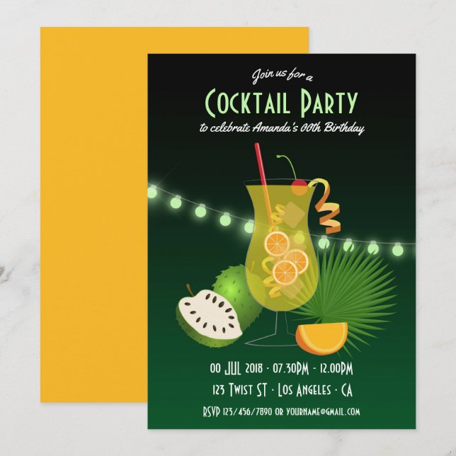 Personalised Cocktail Birthday Party invitation (Front/Back)