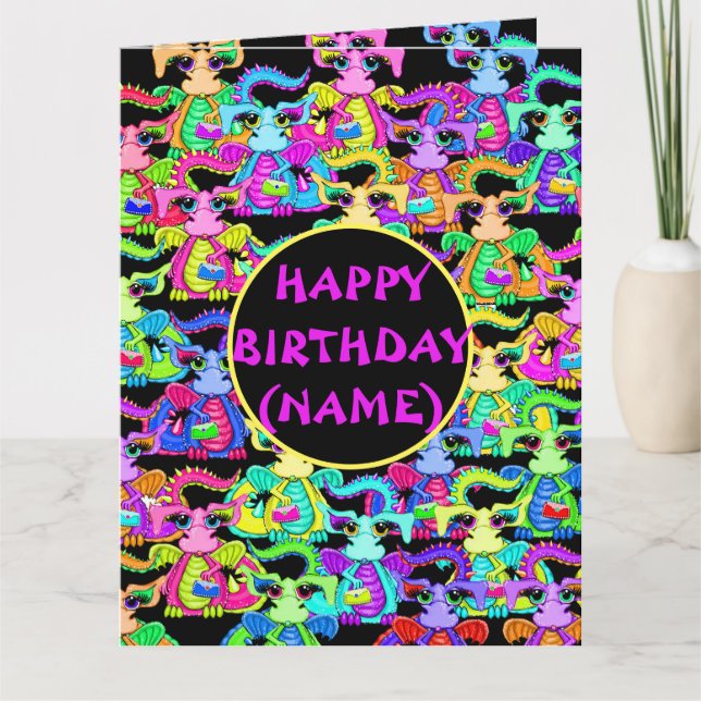 Personalised Colourful Dragon Birthday Card (Front)