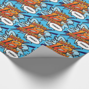 Personalised Comic Book HAPPY 18TH BIRTHDAY blue Wrapping Paper