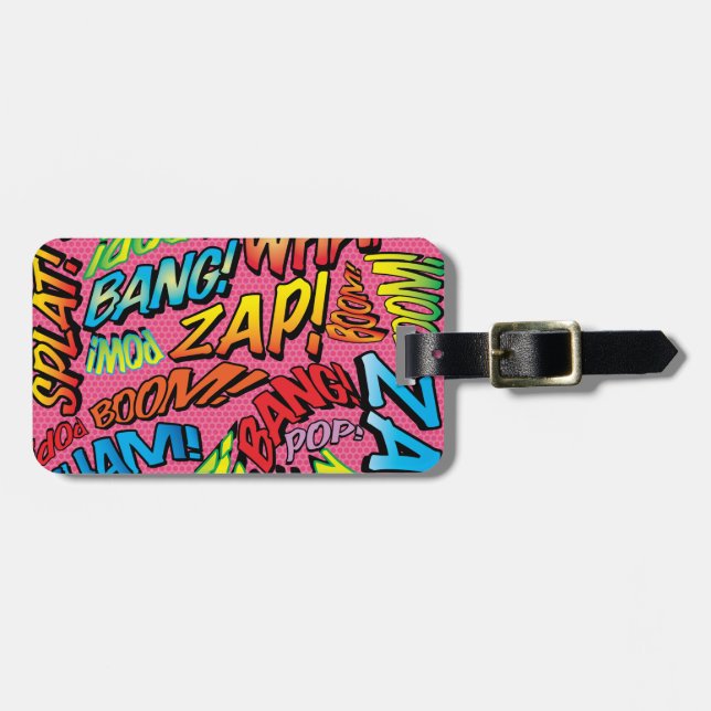Personalised Comic Book Pop Art Sounds Luggage Tag (Front Horizontal)
