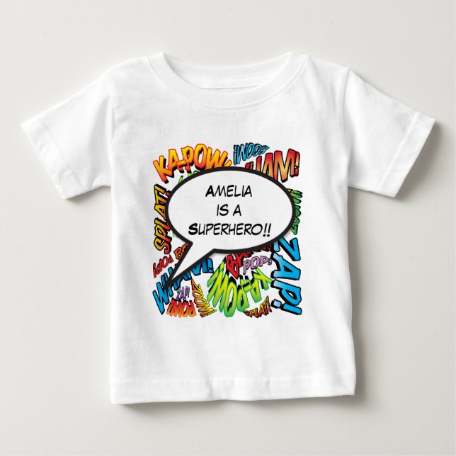Personalised Comic Book Pop Art Speech Bubble Baby T-Shirt (Front)