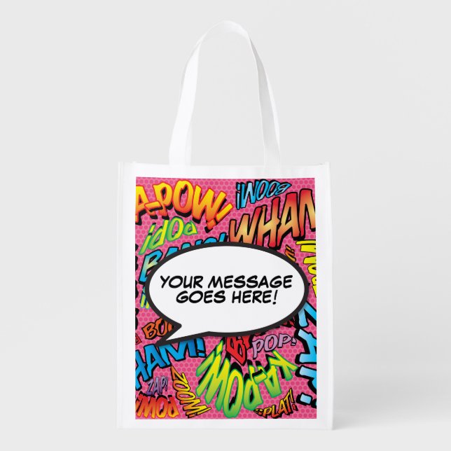 Personalised Comic Book Pop Art Speech Bubble Grocery Bag (Front)
