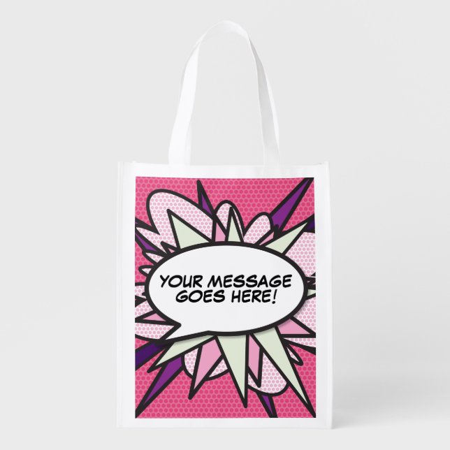 Personalised Comic Book Pop Art Speech Bubble Grocery Bag (Front)