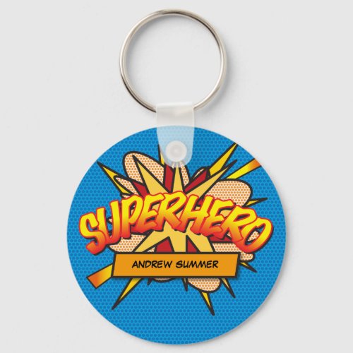 Personalised Comic Book Pop Art SUPERHERO Keychain