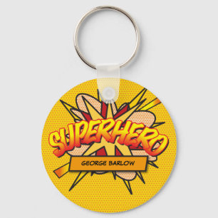 Personalised Comic Book Pop Art SUPERHERO Keychain