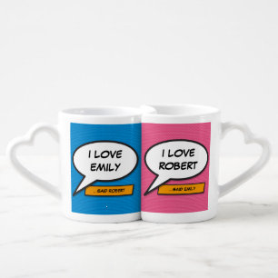 Personalised Comic Book Speech Bubbles Coffee Mug Set