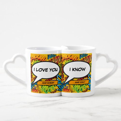 Personalised Comic Book Speech Bubbles Coffee Mug Set