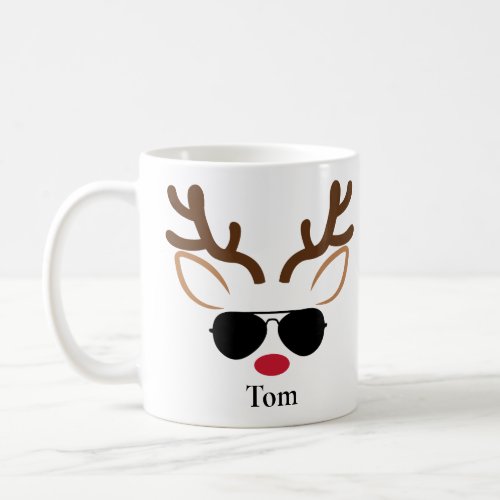 Personalised Cool Sunglass Reindeer Christmas Mug