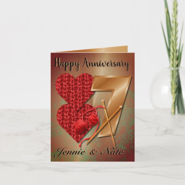 Personalised Copper And Wool 7th Year Anniversary Card (Front)