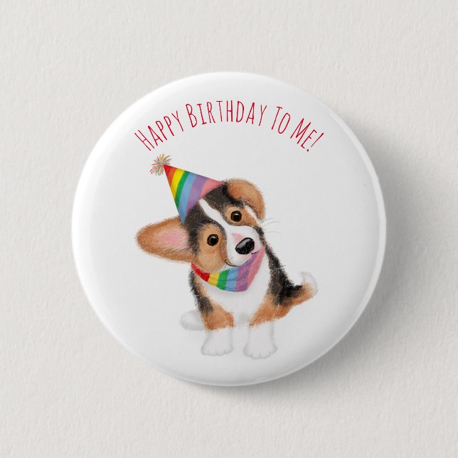 Personalised corgi puppy birthday badge button (Front)