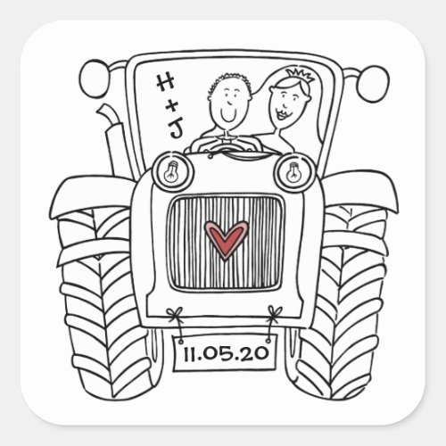 Personalised Country Wedding Tractor Sticker