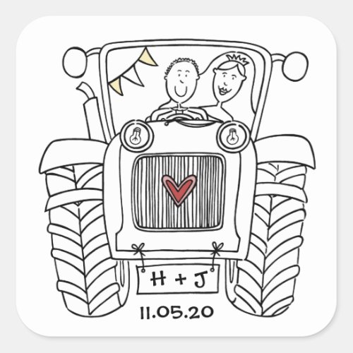 Personalised Country Wedding Tractor Sticker