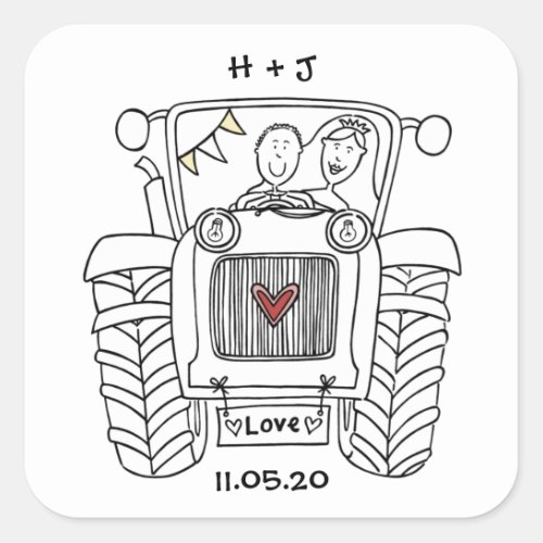 Personalised Country Wedding Tractor Sticker