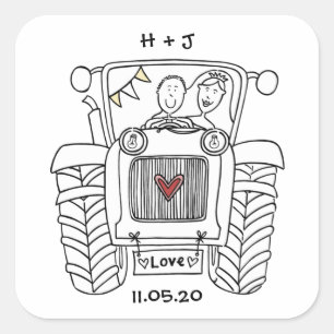 Personalised Country Wedding Tractor Sticker