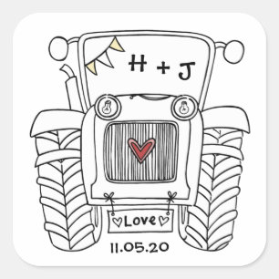 Personalised Country Wedding Tractor Sticker