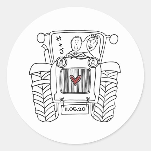 Personalised Country Wedding Tractor Sticker Label