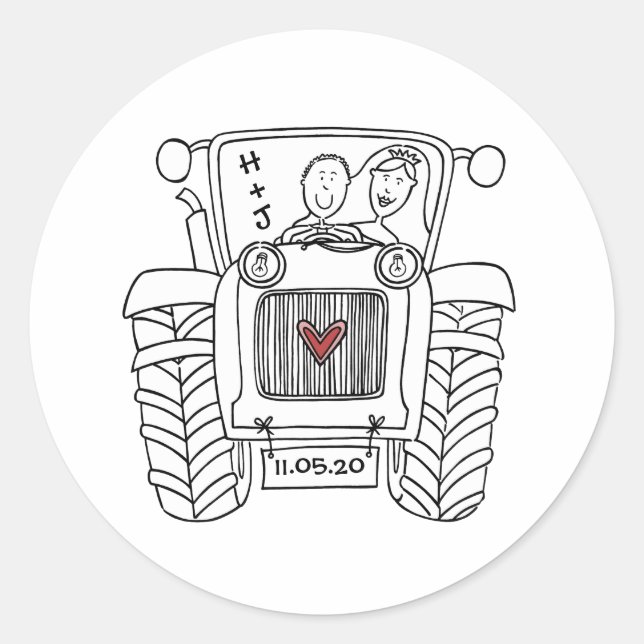 Personalised Country Wedding Tractor Sticker Label (Front)
