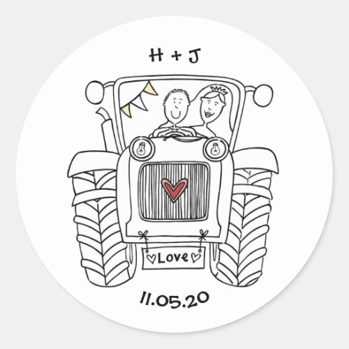 Personalised Country Wedding Tractor Sticker Label