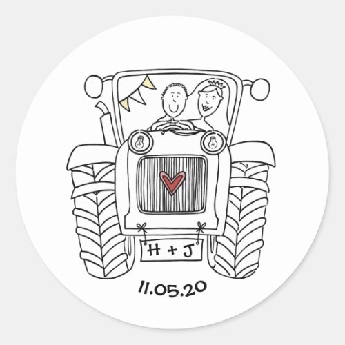 Personalised Country Wedding Tractor Sticker Label