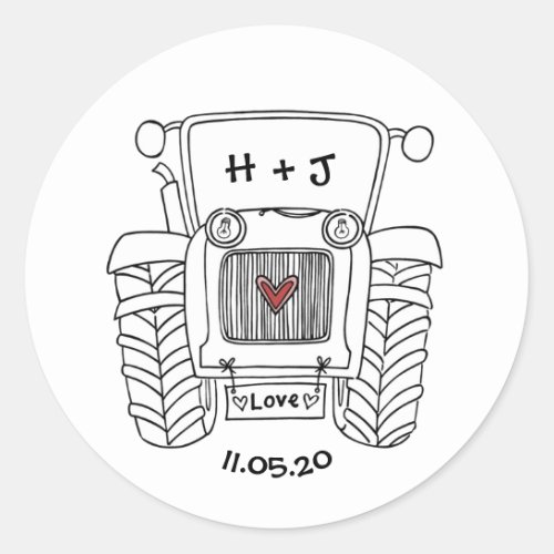 Personalised Country Wedding Tractor Sticker Label
