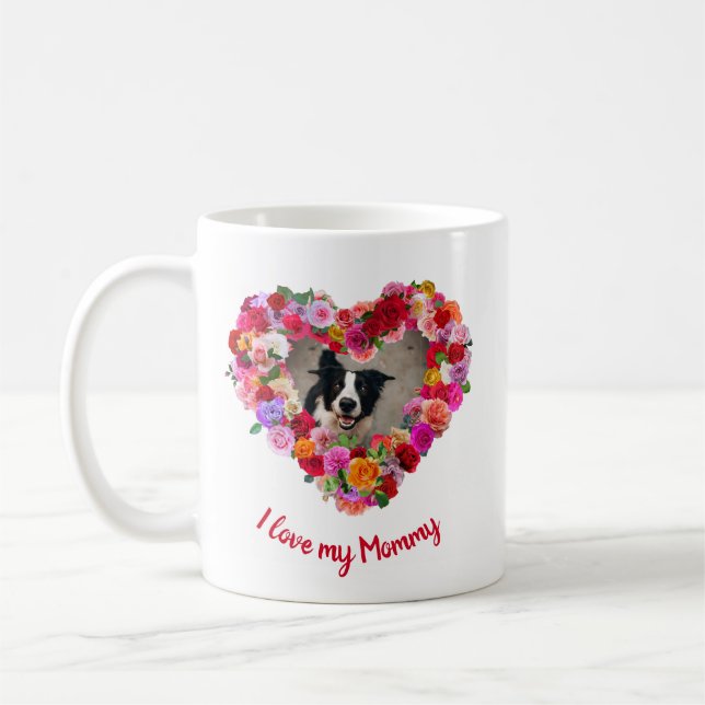 Personalised / Custom Dog / Pet Photo Rose Heart Coffee Mug (Left)