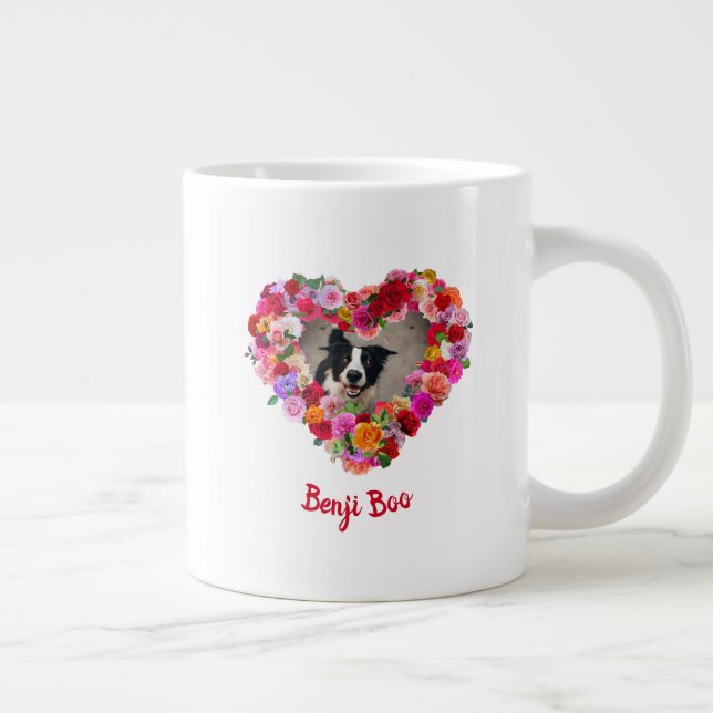 Personalised / Custom Dog / Pet Photo Rose Heart Giant Coffee Mug (Right)