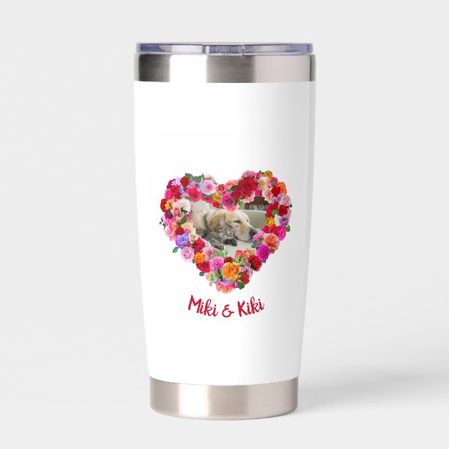 Personalised / Custom Dog / Pet Photo Rose Heart Insulated Tumbler (Back)