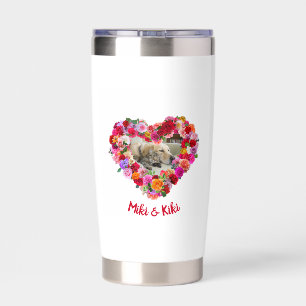 Personalised / Custom Dog / Pet Photo Rose Heart Insulated Tumbler