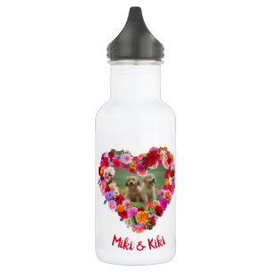 Personalised / Custom Dog / Pet Photo Rose Heart Stainless Steel Water Bottle