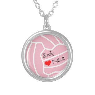 Personalised Custom Netball Themed Ball Design Silver Plated Necklace