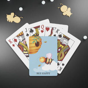 Personalised Cute Bee and Beehive Blue Playing Cards
