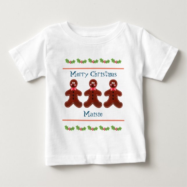 Personalised Cute Christmas Gingerbread Man Baby T Baby T-Shirt (Front)