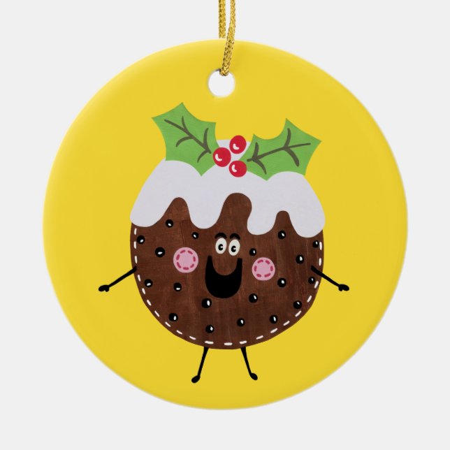 Personalised Cute Christmas Pudding Ceramic Ornament (Front)