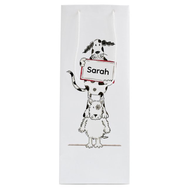 Personalised Cute Dog Acrobat  Wine Gift Bag (Front)