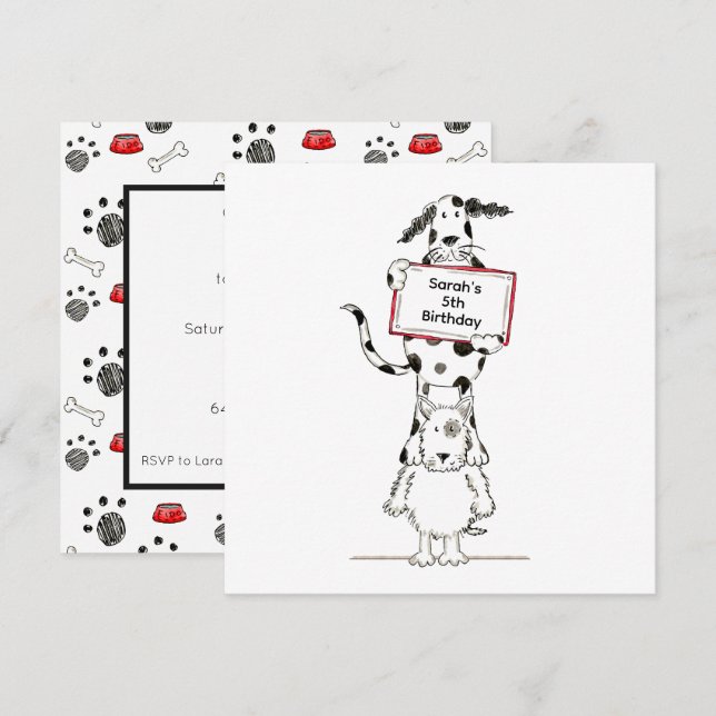 Personalised Cute Dog Acrobats Birthday Invitation (Front/Back)