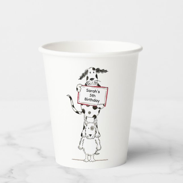 Personalised Cute Dog Acrobats Birthday Paper Cups (Front)