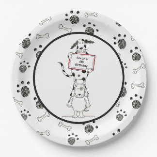 Personalised Cute Dog Acrobats Birthday Paper Plates