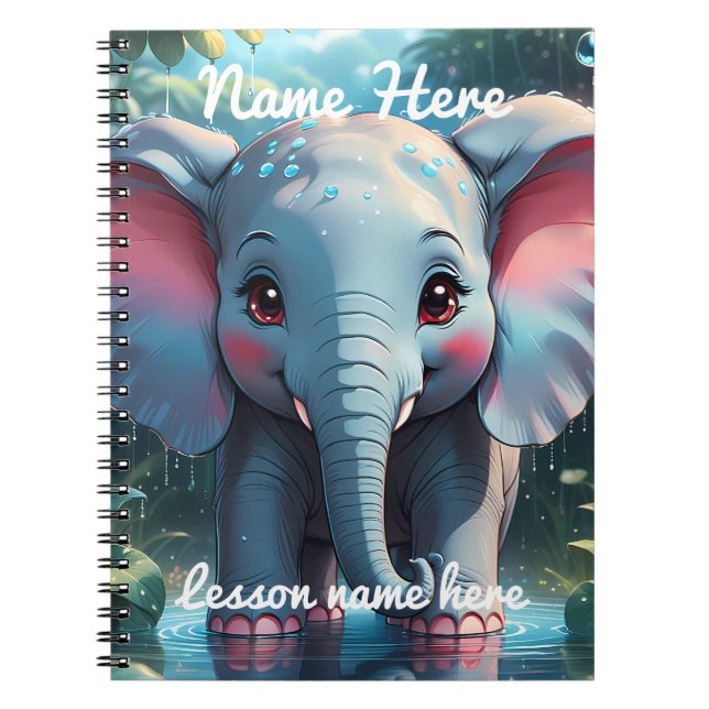 Personalised Cute Elephant in the Rain  Notebook (Front)