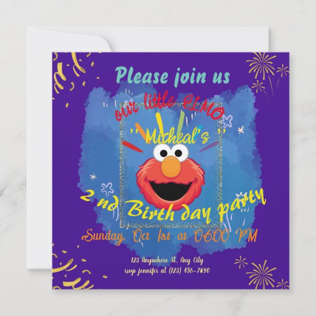 PERSONALISED  CUTE ELMO BIRTHDAY INVITATION  (Front)