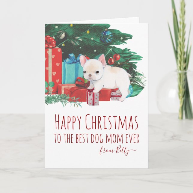 Personalised Cute Frenchie Puppy Christmas Holiday Card (Front)